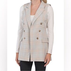 Rachel Zoe Preppy Plaid Sleeveless Blazer Long Line Vest Small